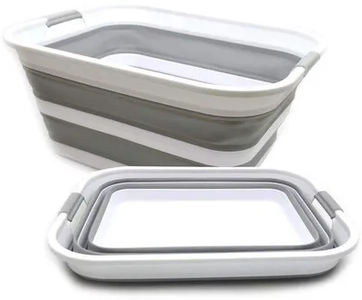 Productafbeelding van Ibenzoa® Opvouwbare wasmand – ruimtebesparend, 42 liter, grijs, pop-up, inklapbaar tot 7 cm, 57,7 x 44,5 x 26,6 cm, met draaghandgrepen, BPA-vrij