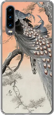 Produktbild von MuchoWow® Handyhülle Schutzhülle Hülle für Telefoonhoesje Huawei P30 Pfauenfedern - Pfau - Vintage Silikon Softcase Handy Hülle - Kartenbesitzer