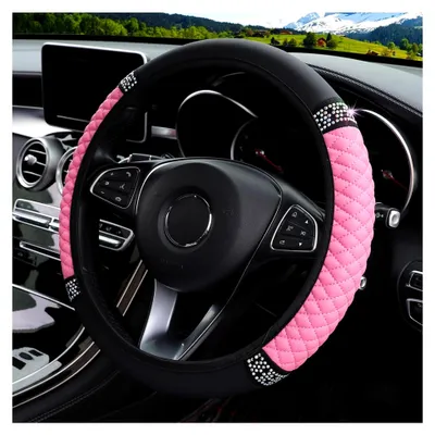 Produktbild von Lenkradbezug,Universalgröße 37-38CM Anti Rutsch Lenkradabdeckung,Bunte Glitzernde Kristall-Strasssteine, Auto-elastischer Lenkradschutz für Damen und Mädchen, Autozubehör für die meisten Autos (Pink)