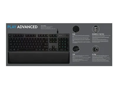 Obrázok produktu pre Logitech G 920-009324, Kábel, USB, Mechanický spínač kláves, QWERTZ, RGB LED, Karbón