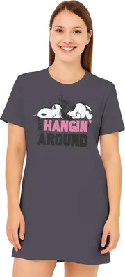 Produktbild von The Peanuts Snoopy Nachthemd für Damen - Just hangin around Schlafshirt Pyjama Kurzarm Oberteil Grau L