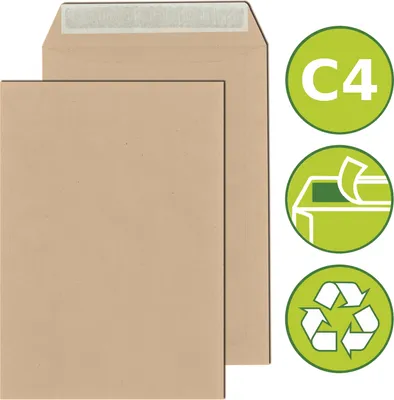 Produktbild von 100 x Versandtaschen Briefumschläge DIN C4 haftklebend 229x324mm Braun