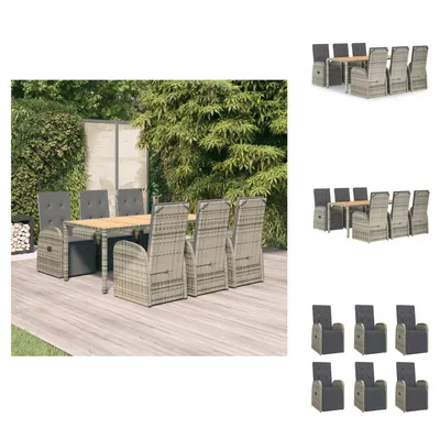 Produktbild von vidaXL 7-tlg. Garten-Essgruppe mit Kissen Grau Poly Rattan -  Gartenstühle
