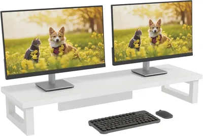 Zdjęcie produktu dla Podwójna podstawa pod monitory, 91x26 cm - Ergonomiczny podwyższenie dla komputera i laptopa
