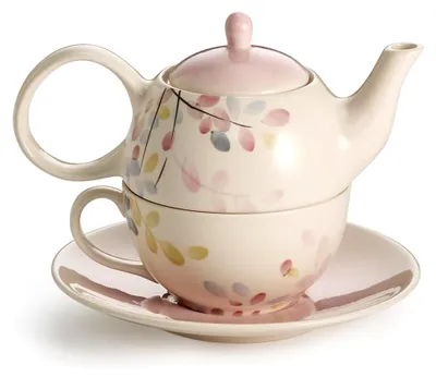 Produktbild von Tea-for-one Set "Delila", 4-teilig, Steinzeug Keramik, Kanne 0,4l mit Tasse 0,2l, Handbemalt