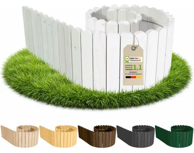 Produktbild von Floranica Beeteinfassung Rasenkante Holz 20 x 200 cm Weiß Rollzaun Flexible Rollborder Palisade Gartenzaun Beetumrandung