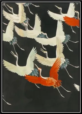 Produktbild von Fine Asianliving Aquarellmalerei Handgemachte Japanische Kraniche mit Rahmen Massivholz 75x55cm Schwarz