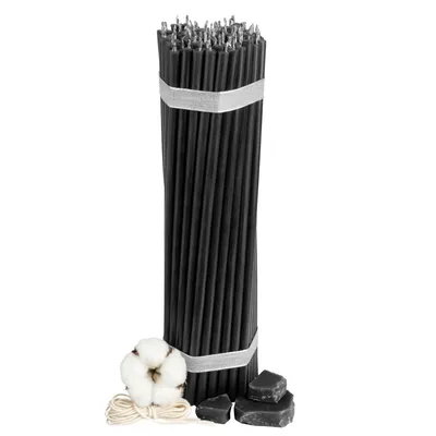Produktbild von Schwarze Bienenwachskerzen Nr. 30 – 100 Stück – 29,5 cm lang, 9,6 mm Ø, 150 Min Brenndauer – 100 % Bienenwachs, handgefertigt