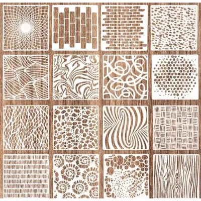 Productafbeelding van 16 stuks schildersjablonen, herbruikbare textuursjablonen voor wandvormgeving (15 x 15 cm)