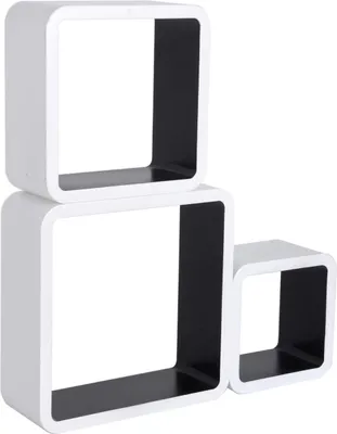 Produktbild von Happyment Würfel-Wandregal-Set - 3x schwebendes Wandregal - Bücherregal und Fotoplank - MDF Holz - Schwarz