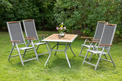 Produktbild von Merxx Gartenmöbelset "Siena" 5tlg. - Aluminiumgestell mit Textilbespannung schwarz und Akazienholz - 50233-219