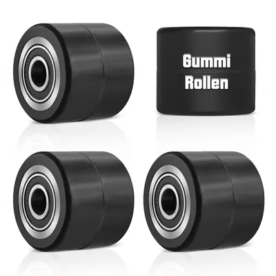 Produktbild von 4 tlg. Set Hubwagenrollen Gummirollen 80 x 70 mm, Tragkraft 600 KG, Achse 20 mm inkl. Kugellager Rollen für Hubwagen Ersatzrollen, Schwarz