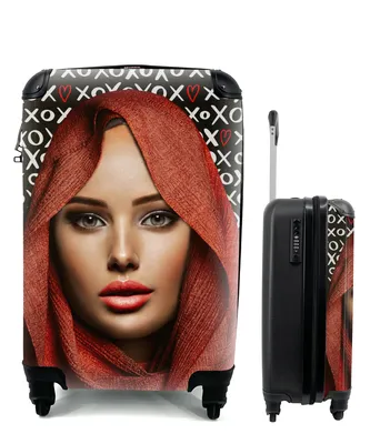Produktbild von MuchoWow® Koffer Handgepäck Trolley Rollkoffer Kleine Reisekoffer mit 4 Rollen - Frau - Schnittmuster - Kopftuch - Cabin Size < 55x40x23 cm & 55x40x20 cm - Fotokoffer - Kabinenkoffer - Boardgepäck - Reise-Box - Reisekoffer - Reisegepäck - Koffer mit Bild - Trolley für Kinder