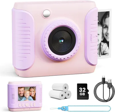 Produktbild von Kinderkamera Sofortbild ,1080P HD Sofortbildkamera mit 32GB Karte, 2,4 Zoll Digitalkamera ,Kinderspielzeug Geschenke für Jungen und Mädchen 3-12 Jahre