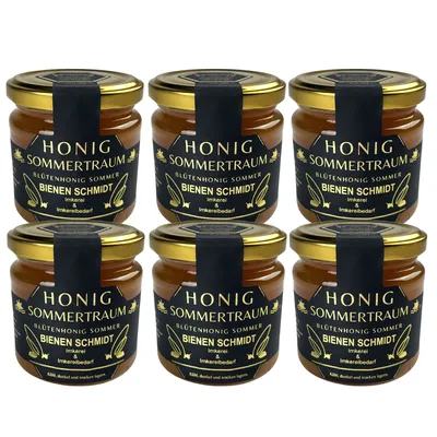Produktbild von 6x Original Deutscher Honig Sommerblütenhonig "Sommertraum" 250g im Glas aus Oberfranken (Nord-Bayern) Honig rein und natürlich