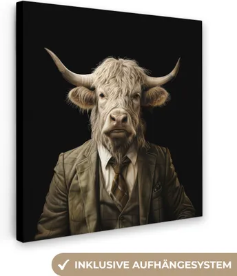 Produktbild von MuchoWow® - Leinwandbilder - Schottischer Hochländer - Porträt - Kuh - Tier, Wandbild, Wanddeko Bilder Wohnzimmer, 90x90cm