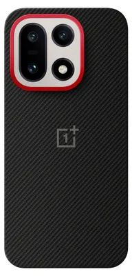 The back of a smartphone case with a carbon fiber texture and a camera module.