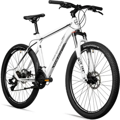 A white mountain bike is shown against a white background.