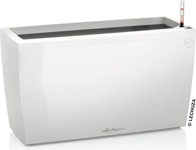 Produktbild von LECHUZA-Pflanzgefäß CARARO Premium Weiß Hochglanz | Pflanzgefäß mit Bewässerungssystem und Rollen | Hochglanz-Oberfläche | 75 x 30 x 42,5 cm | 18800