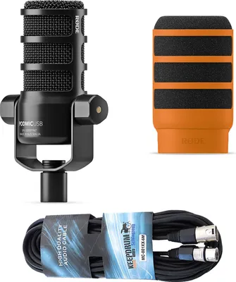Image de Rode Microphone Podmic USB avec WS14O protection anti-pop Orange et câble