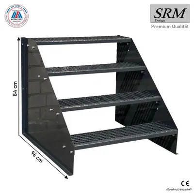Zdjęcie produktu dla 4-stopniowe schody wolnostojące model 1 całkowicie antracytowe schody stalowe szerokość 60 cm wysokość 84 cm bez poręczy