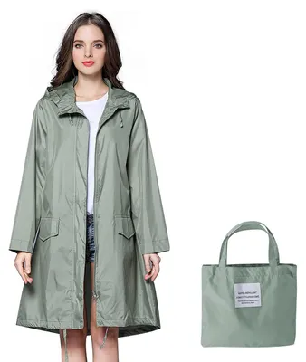 Immagine prodotto di Omgoods - Impermeabile da donna, poncho antipioggia con cappuccio - Verde M