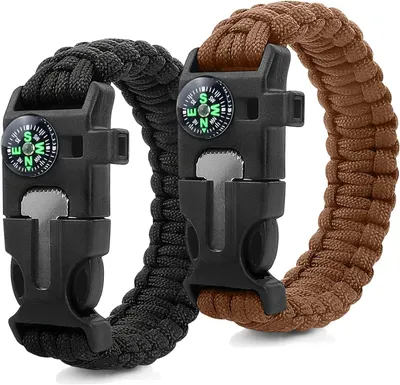 Produktbild von Survival-Armband 5-in-1 mit Paracord, 3,5 m, 2 Stück, mit Kompass für Outdoor