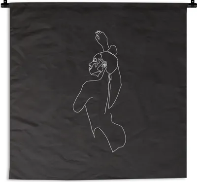 Produktbild von MuchoWow® Wandteppich Wandbehang Strichzeichnung - Frau - Schwarz - Weiß 150x150 cm Tapisserie Dekoration Wandtuch - Wohnaccessoires - Modernes