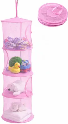 Imagen del producto de Organizador colgante para juguetes, con 4 compartimentos, color rosa claro, ideal para habitaciones infantiles