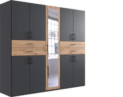 Produktbild von Drehtürenschrank >Taiga< 9 Türen, 4 Schübe, Graphit / Artisan Eiche Nachbildung - 225x208x58cm BxHxT