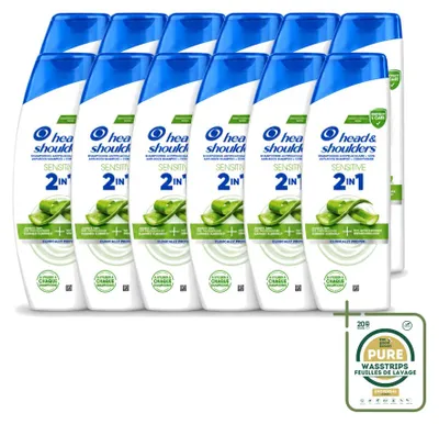 Immagine prodotto di 12 confezioni di shampoo 2-in-1 anti-forfora Head & Shoulders per pelli sensibili, 300 ml per confezione - confezione risparmio - 12 pezzi