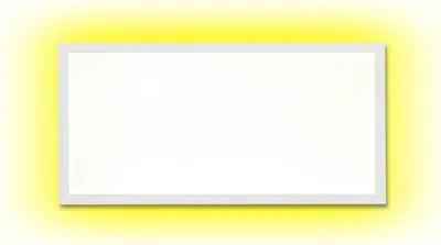 A white rectangular LED panel with a white frame is centered on a yellow gradient background.