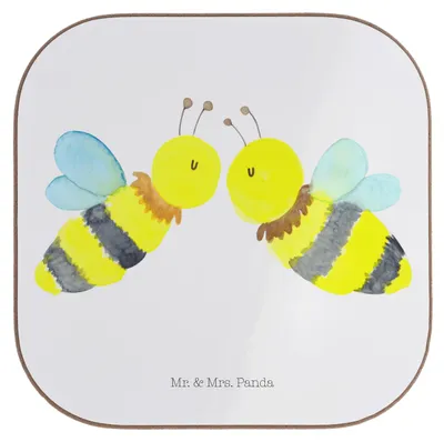 Produktbild von Mr. & Mrs. Panda Untersetzer für Gläser Biene Liebe - Weiß - Geschenk, Coaster, gläseruntersetzer, Tischuntersetzer, Tischschoner, Getränkeuntersetzer