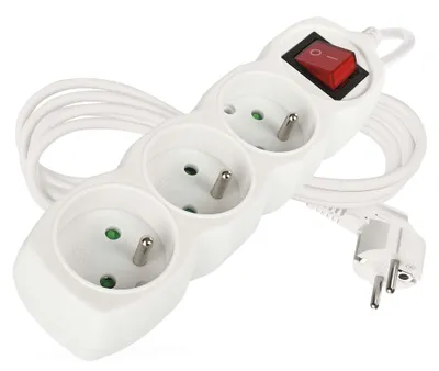Prodlužovací kabel 2 m / 3 zásuvky / s vypínačem / bílý / PVC / 1 mm2