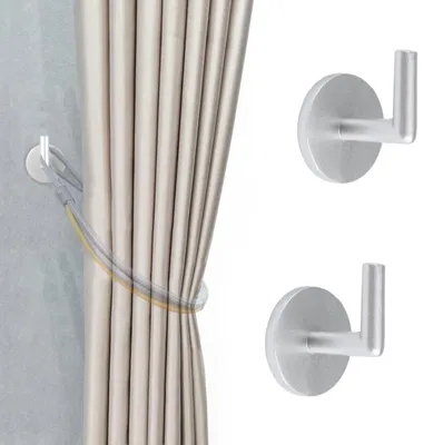 Gardinenhalter 2er-Set, selbstklebend, Zinklegierung, silber