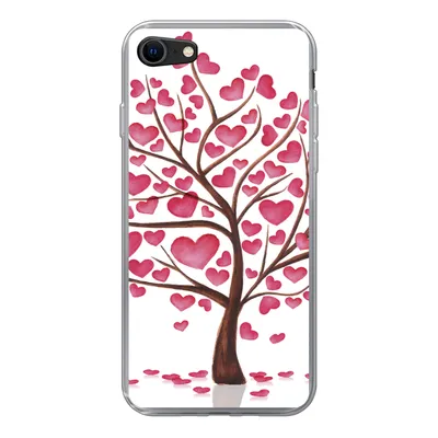 Produktbild von MuchoWow® Handyhülle Schutzhülle Hülle für iPhone SE 2020 Eine Illustration eines Baumes mit Herzen Silikon Softcase Handy Hülle - Kartenbesitzer