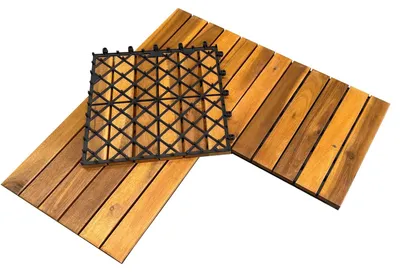 Produktbild von 2qm Holzfliesen Balkonfliesen Holz Fliesen 30x30 cm - Balkonboden wetterfest aus Akazienholz - Terrassenfliesen mit Klicksystem für Terrasse Balkon (22 Stück = 1m²)