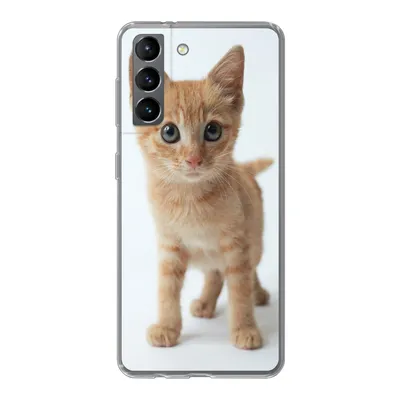 Produktbild von MuchoWow® Handyhülle Schutzhülle Hülle für Samsung Galaxy S21 Katze - Rot - Kätzchen - Mädchen - Kinder - Jungen - Kind Silikon Softcase Handy Hülle - Softcase