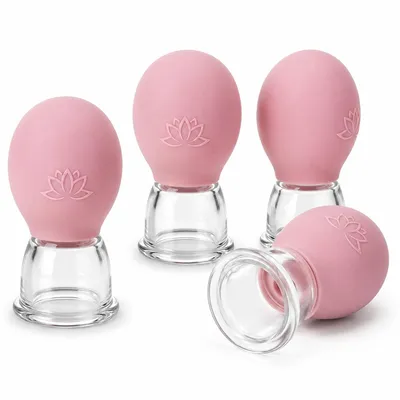 Produktbild von Silikon Schröpfgläser Set 4 Stück, Gesicht Schröpfset mit Acrylbechern, Schröpfmassage für Gesicht & Körper, wiederverwendbare Beauty Massage Cups