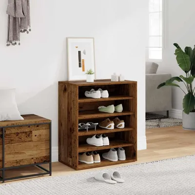 Zdjęcie produktu dla vidaXL Stojak na buty o wyglądzie starego drewna 60x35x70 cm materiał drewnopochodny