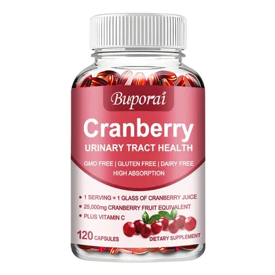 Obrázek produktu pro Brusinky s vitamínem C (120 kapslí) Doplněk stravy, Močové cesty, Močový měchýř a ledviny, Imunitní systém, Detoxikace, Očištění