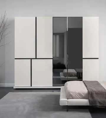Produktbild von Schlafzimmer Weiß-Schwarzer Kleiderschrank  Holz Schränke