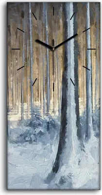 Produktbild von Wandkunst Leinwand Bild Uhr 30x60 Gemälde Abstrakte Winter Schnee Wald Bäume - schwarze Hände