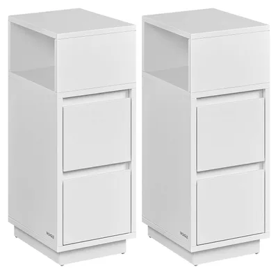 Obrázek produktu pro Úzké noční stolky, sada 2 kusů – bílé barvy – vyrobené z překližky a MDF – rozměry 30 x 25 x 65 cm