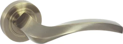 Produktbild von DOMINO Türgriff Drückergarnitur | Türklinke für Zimmertür, Bürotür, Kellertür & Innentür | Türbeschläge aus Aluminium | Bronze Türdrückergarnitur| ENIGMA-R M3