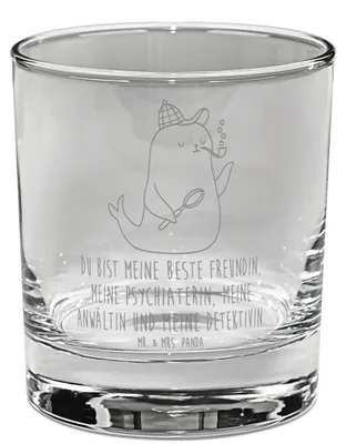Produktbild von Mr. & Mrs. Panda Tumbler Glas Robbe Sherlock - Transparent - Geschenk, Gravur Whiskyglas, Gute Laune, Rocks, Whisky, Old Fashioned