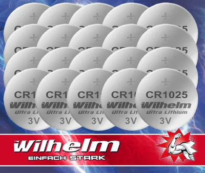 Produktbild von 20 x CR1025 WILHELM Lithium Knopfzelle 3V 32 mAh ø10 x 2,5 mm Batterie DL1025