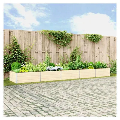 Produktbild von Blumenkästen, elfenbeinfarben, 195 x 100 x 45 cm, verzinkter Stahl, Hochbeet, Pflanzkübel für Blumen und Sukkulenten, Terrasse und Balkon