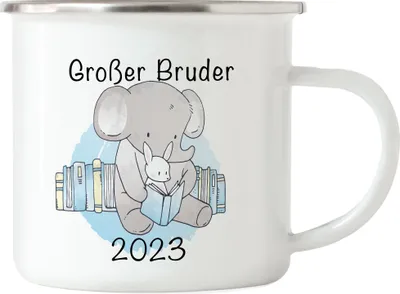 Produktbild von Großes Bruder 2023 Emaille Tasse Süßes Motiv Elefant Hase Schwangerschaft Geschenk Baby-News