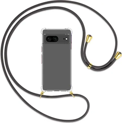 Produktbild von Handykette Backcover-Schutzhülle mit Band (Metall goldfarben) für Google Pixel 7 - dunkelgrau
